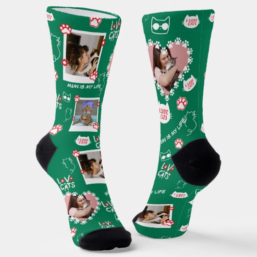 Chaussette Chat Personnalisé Photo Collage Chaussettes Avec N (Angulaire)