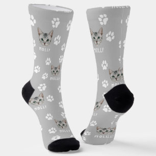 Chaussette Chat Personnalisé Photo & Nom Gris