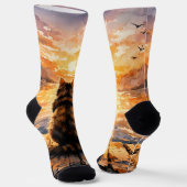 Chaussette Chat sur le quai au coucher du soleil (Angulaire)