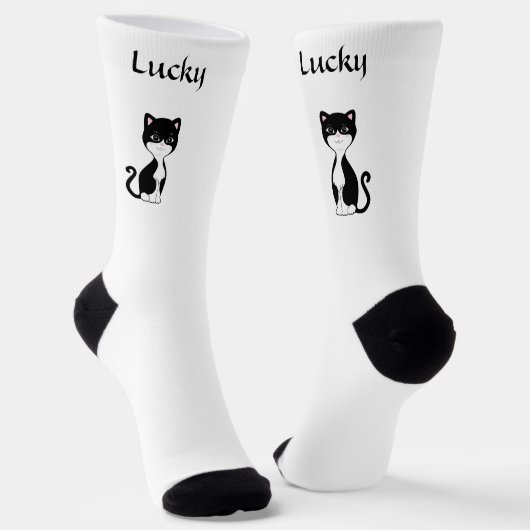 Chaussette Chat Tuxedo Chat très chanceux sur Chaussettes bla (Angulaire)