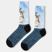 Chaussette Chaton souriant et oiseau (Gauche)