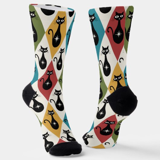 Chaussette Chats atomiques de milieu de siècle sur des diaman (Angulaire)