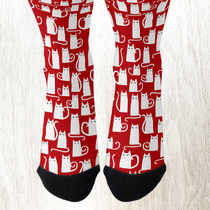 Chaussette Chats blancs en rouge