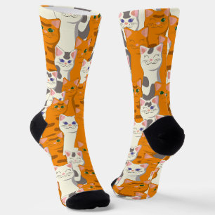 Chaussette Chats blancs et gingembre motif yeux verts yeux bl
