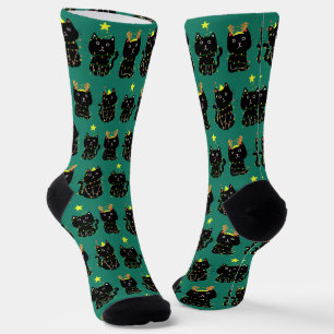 Chaussette Chats de Noël mignons dans les lumières des vacanc