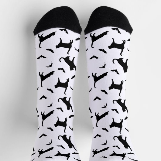 Chaussette Chats Et Chats Noirs Et Bats Motifs Halloween (Haut)