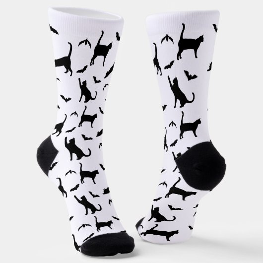 Chaussette Chats Et Chats Noirs Et Bats Motifs Halloween (Angulaire)