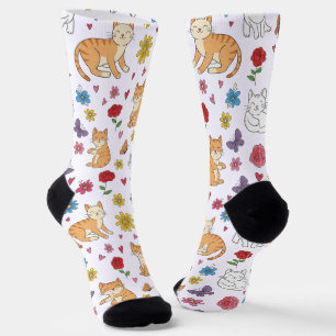 Chaussette Chats fantaisistes Cœurs et Fleurs Coloré