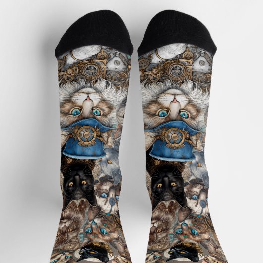 Chaussette Chats Steampunk Chaussettes à thème Black Crew (Haut)