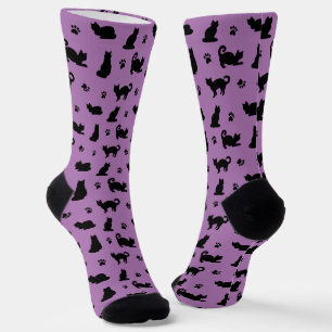Chaussette Chats violets et motif d'empreintes de pattes