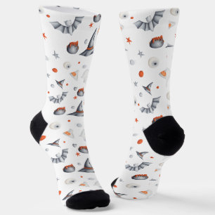 Chaussette Chaudrons blancs orange chauves-souris illustrées