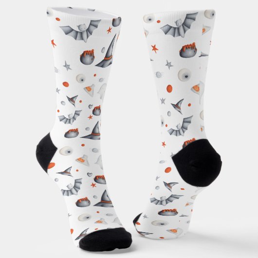 Chaussette Chaudrons blancs orange chauves-souris illustrées  (Angulaire)