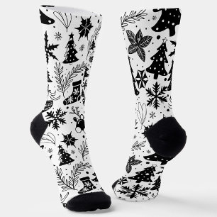 Chaussette Chaussettes à motif de Noël noir et blanc 