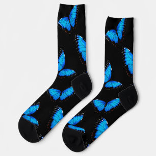 Chaussette Chaussettes à motif noir et papillons bleus irides