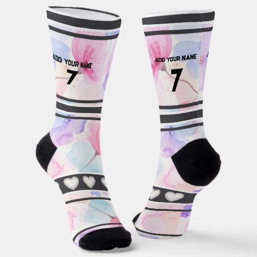 Chaussette Chaussettes à numéro de nom - Fleur rose (Angulaire)