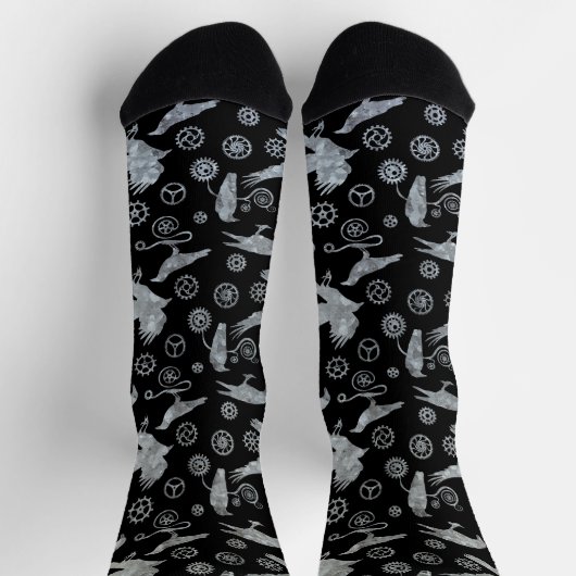 Chaussette Chaussettes à vapeur en argent Crows et engrenages (Haut)
