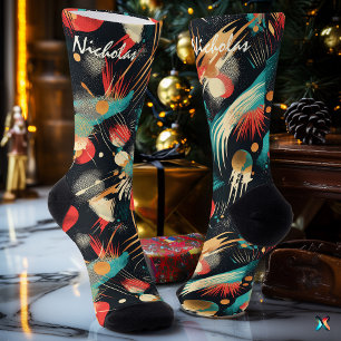 Chaussette Chaussettes Abstraites d'Hiver en Turquoise, Or et