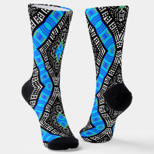 Chaussette Chaussettes Afro Pop Colorées Noir Et Bleu Kente