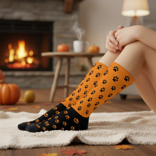 Chaussette Chaussettes amusantes à motifs de pattes orange vi