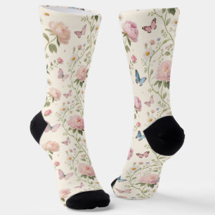 Chaussette Chaussettes aquarelle papillon floral