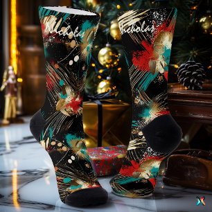 Chaussette Chaussettes artistiques d'hiver en turquoise, roug