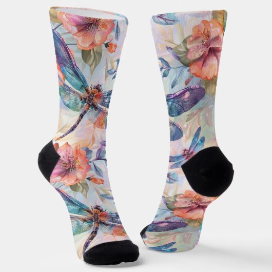 Chaussette Chaussettes d'aquarelle avec libellules et fleurs (Angulaire)