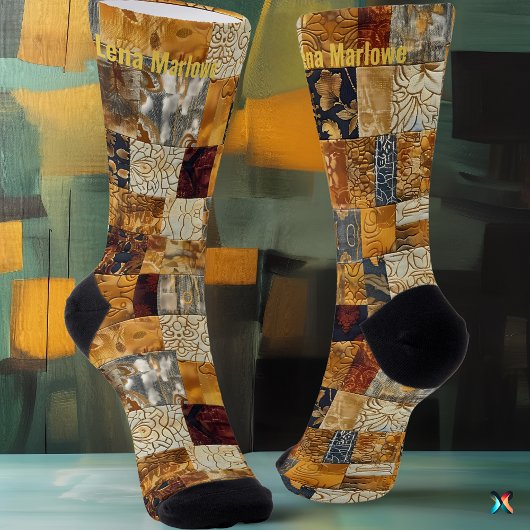 Chaussette Chaussettes d'art en patchwork doré – Dessin éléga