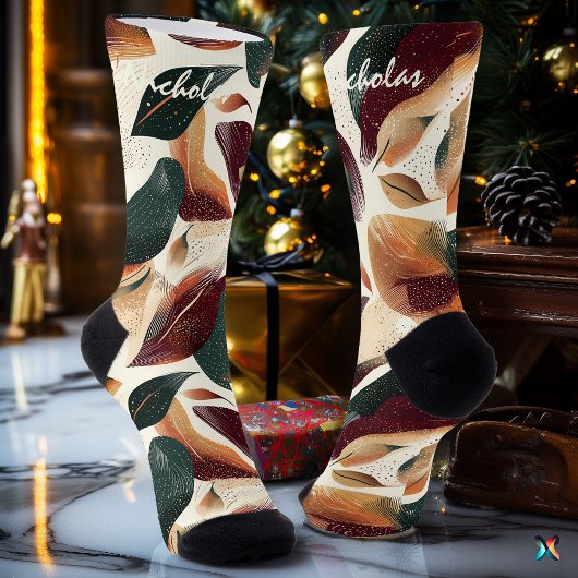 Chaussette Chaussettes d'automne en Crème, Bourgogne et Vert