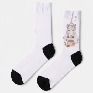 Chaussette chaussettes de chat floral à l'aquarelle