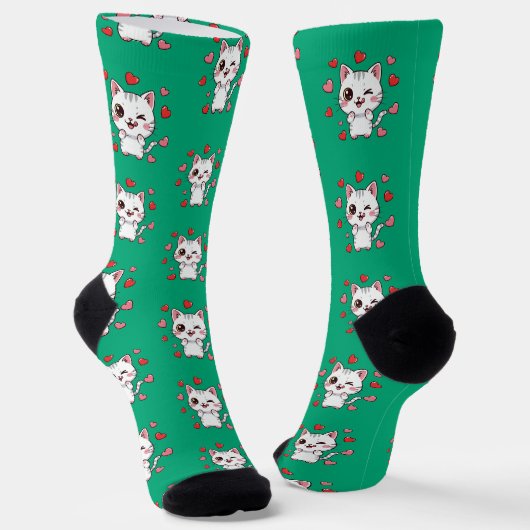 Chaussette Chaussettes de chat mignonnes avec Coeurs - Cadeau (Angulaire)