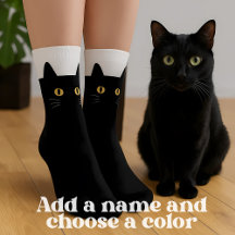 Chaussettes de chat noir avec nom personnalisé - C