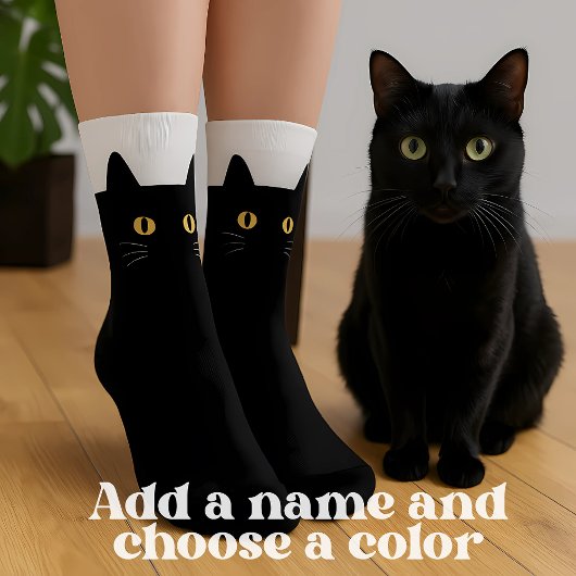 Chaussette Chaussettes de chat noir avec nom personnalisé - C