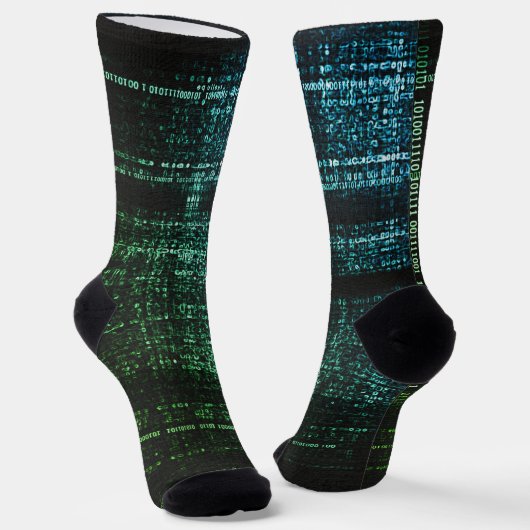 Chaussette Chaussettes de code binaire vert cyberpunk d'ordin (Angulaire)