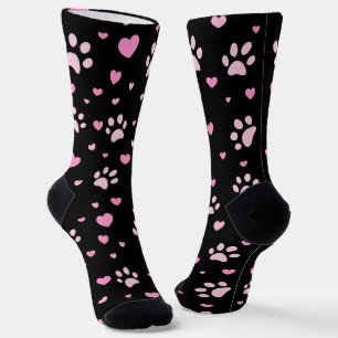Chaussette Chaussettes de équipage Empreintes de Patte Roses 