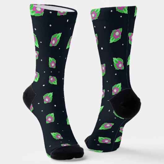 Chaussette Chaussettes de fusée pour espace rose et vert (Angulaire)