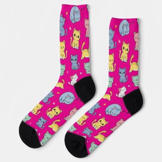 Chaussette Chaussettes de l'équipage Motif de chats en carton (Gauche)