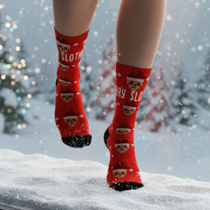 Chaussette Chaussettes de Noël de fête de Slothmas rouge