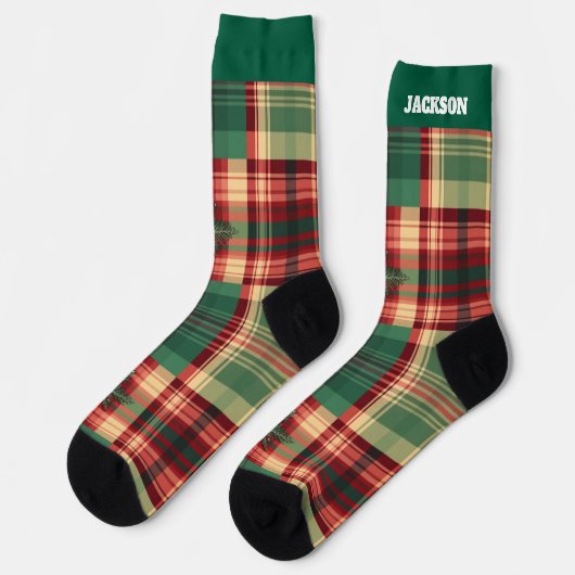 Chaussette Chaussettes de Noël Festive Plaid avec nom (Gauche)