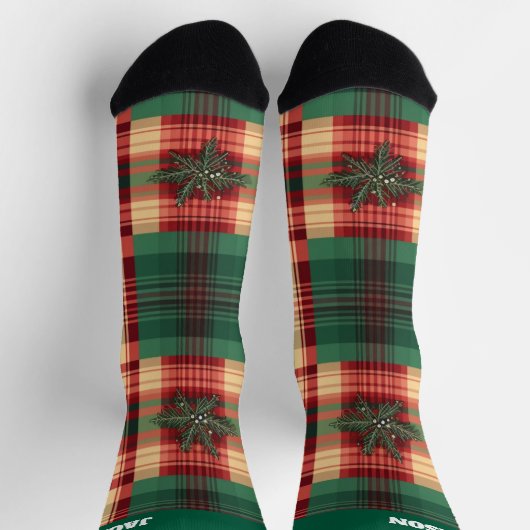 Chaussette Chaussettes de Noël Festive Plaid avec nom (Haut)