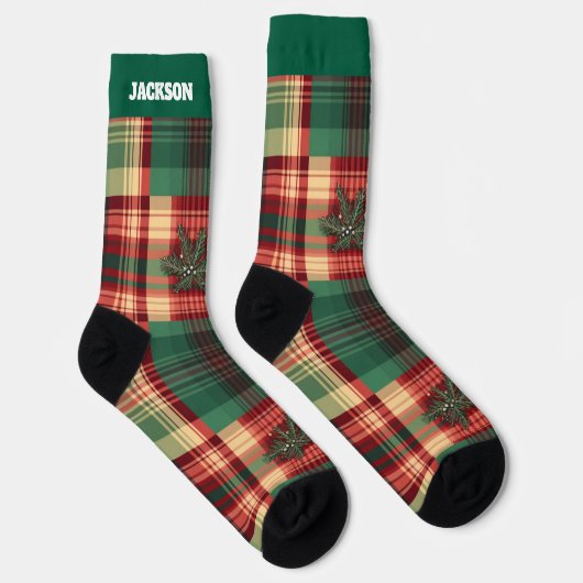 Chaussette Chaussettes de Noël Festive Plaid avec nom (Droite)