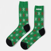 Chaussette Chaussettes de Noël Green et Red Snowflakes avec n (Gauche)