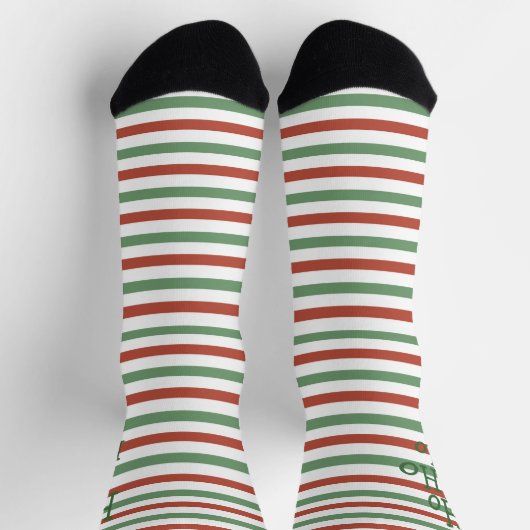 Chaussette Chaussettes de Noël Ho Ho, rayures vert rouge (Haut)