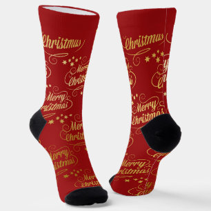 Chaussette Chaussettes de Noël Rouge et Or avec Nom