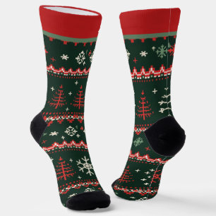 Chaussette Chaussettes de Noël Rouges et Vertes avec Nom