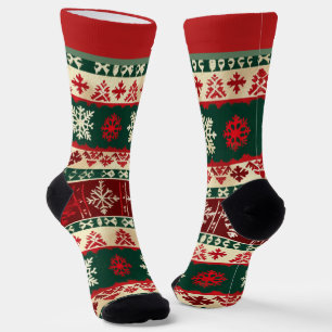 Chaussette Chaussettes de Noël Rouges et Vertes avec Nom