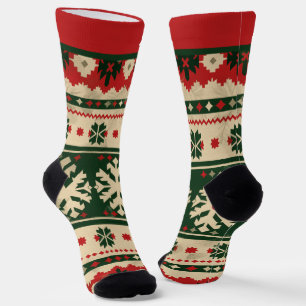 Chaussette Chaussettes de Noël rouges et vertes avec nom