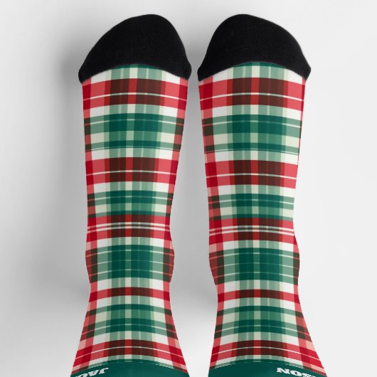 Chaussette Chaussettes de Noël vert et rouge avec nom (Haut)