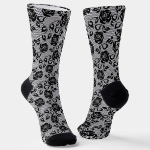 Chaussette Chaussettes de pêche Faux Black Lace Romantique