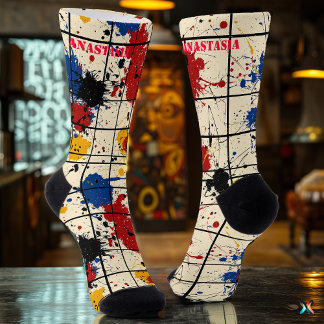Chaussette Chaussettes de peinture Abstraites avec grille géo