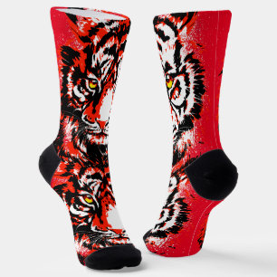 Chaussette Chaussettes de tête de tigre rouge réalistes - Cha